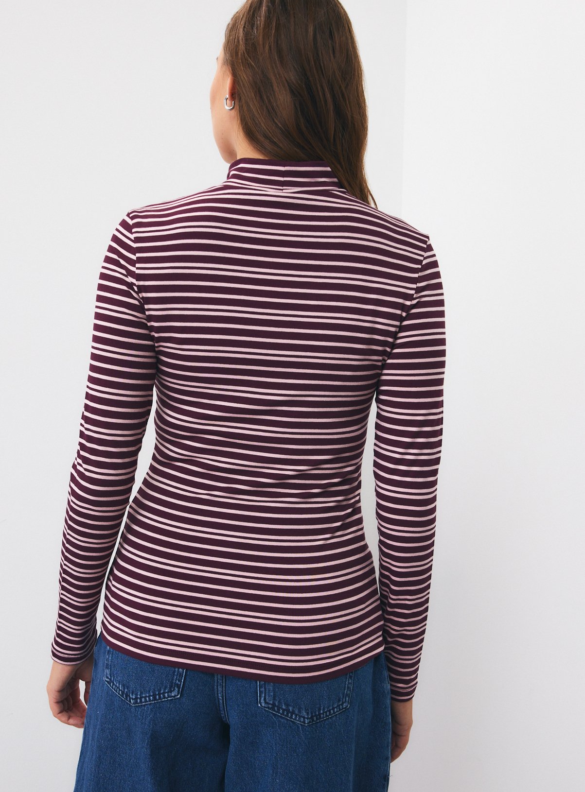 Dark Red Rib Roll Neck Stripe Top 14 - Image 4 thumbnail